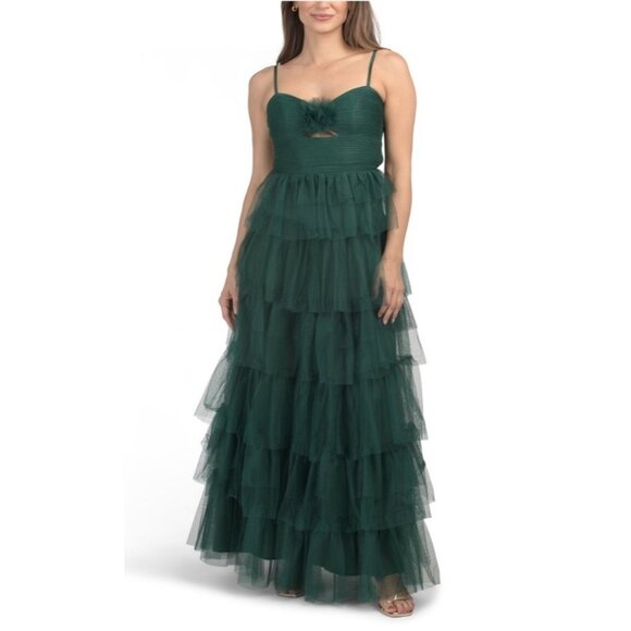 Blondie Nites Other - Blondie Nites Prom Dress Women's Dark Green Ruffled Juniors A-Line Maxi Sz 7